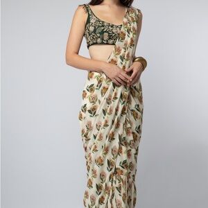 Floral Cream and Green Saree